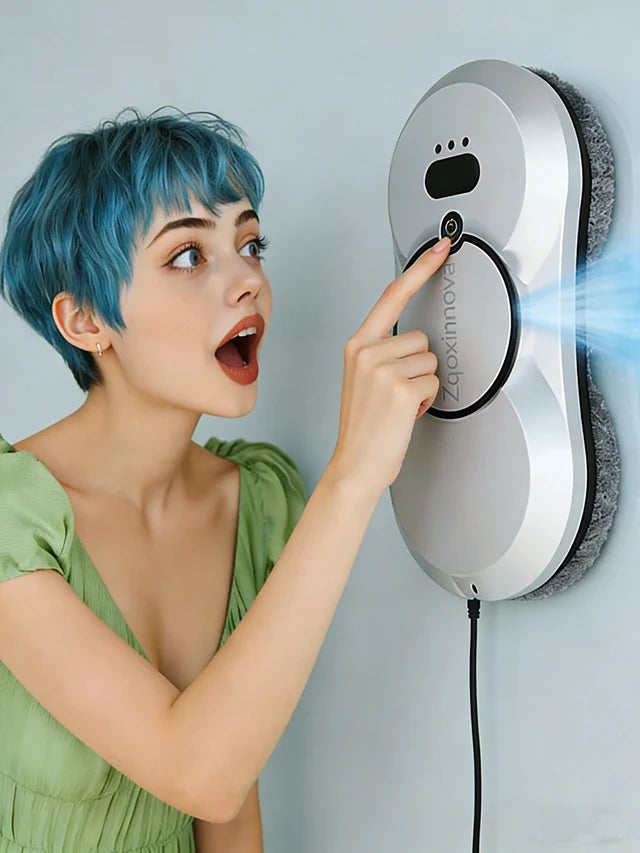Robot aspirateur de vitres à jet d'eau avec réservoir, aspirateur intelligent pour vitres et murs, machine de nettoyage en une seule touche.