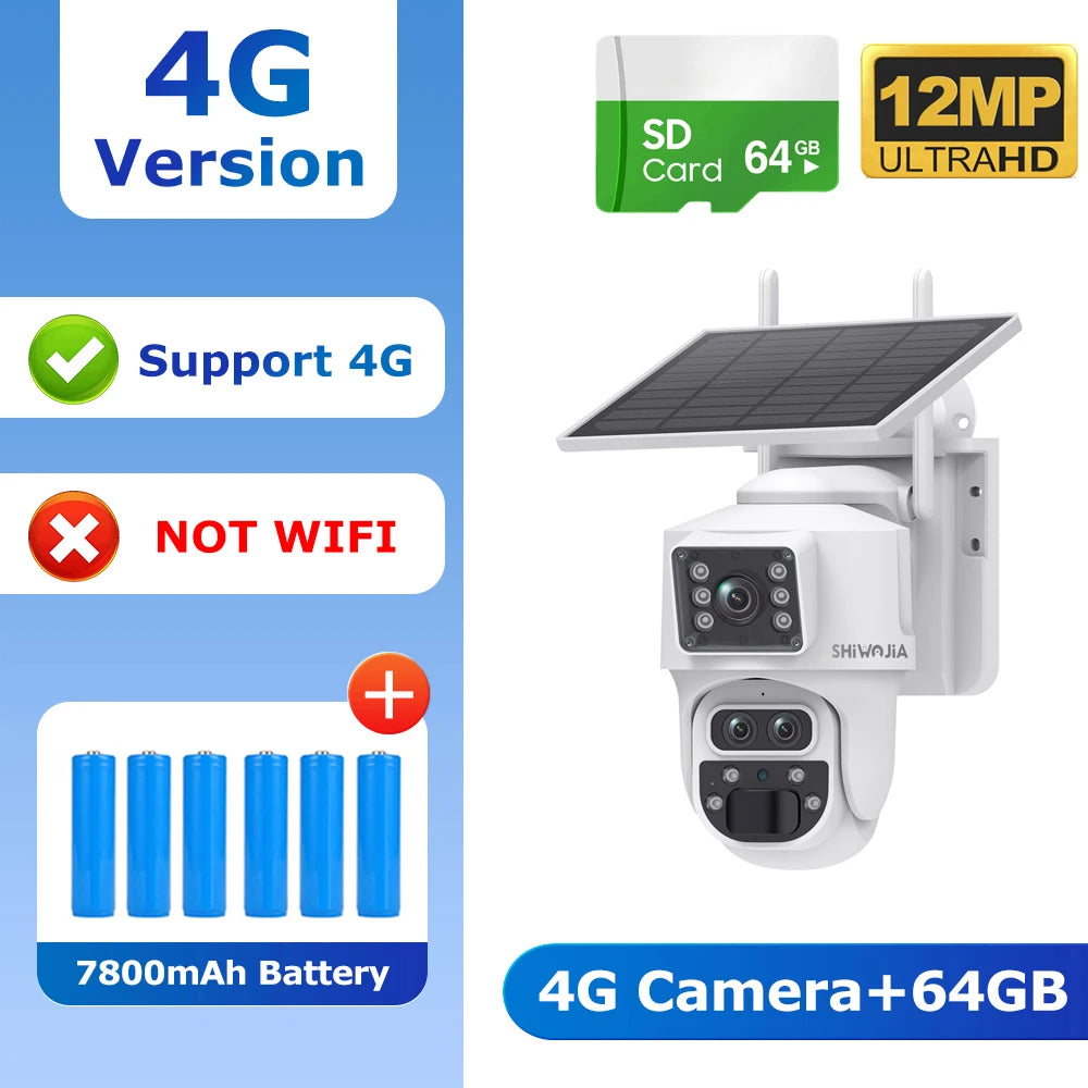 Caméra SHIWOJIA 6K 12 MP | PTZ Solaire, Triple Objectif, Zoom 15x, 4G SIM, Wi-Fi et UBox  Premium Marketplace Version