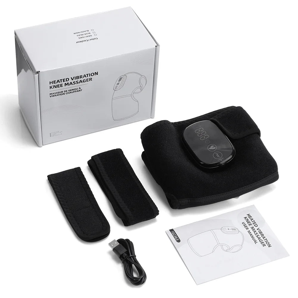 Appareil de Massage pour Genoux Chauffant | Vibration 3 Modes, Coussin Chauffant Électrique Rechargeable