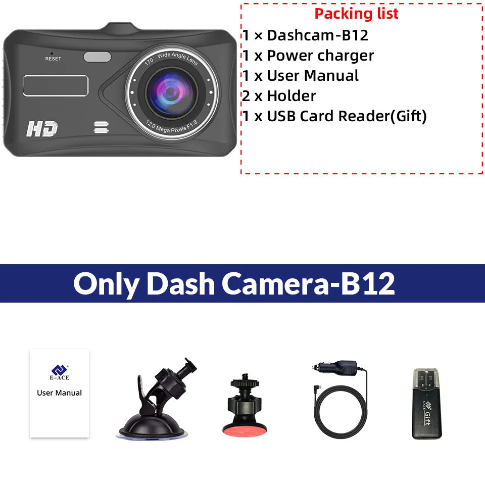 Caméra embarquée HD 1080p tactile avec vision nocturne, enregistreur vidéo pour véhicule, enregistreur de conduite avant et arrière.
