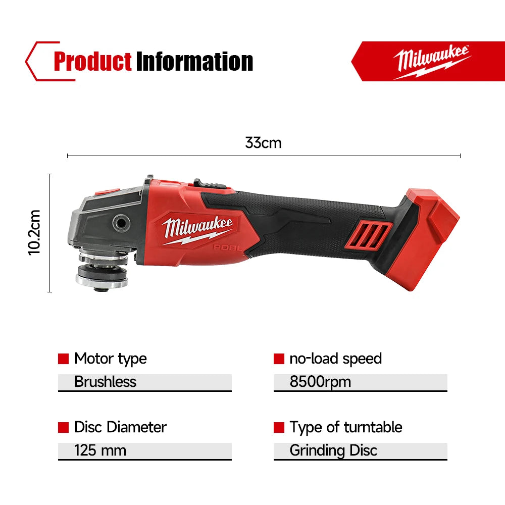 Meuleuse d'angle sans fil Milwaukee M18 de 125 mm avec interrupteur à palette sans verrouillage pour le polissage et la découpe