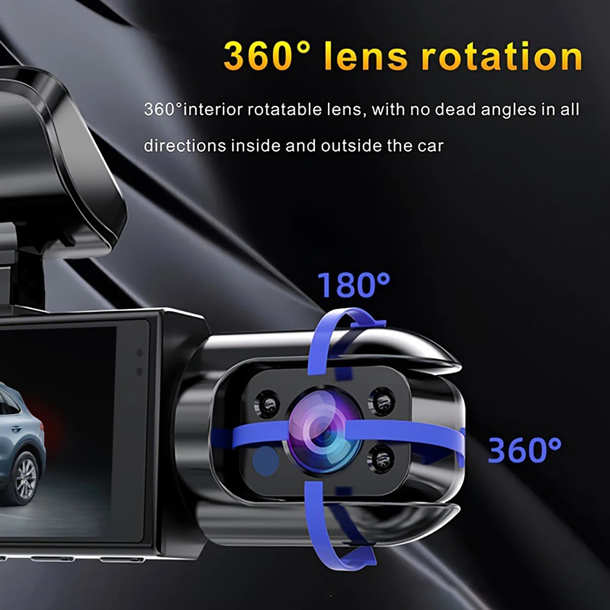 Caméra embarquée pour voiture 1080p avec enregistreur vidéo DVR, double caméra avant et intérieure, enregistrement en boucle et surveillance WiFi.
