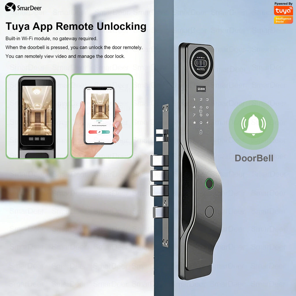 Serrure de porte intelligente Tuya avec reconnaissance faciale 3D, interphone vocal, vidéosurveillance, serrure électronique antivol pour la maison