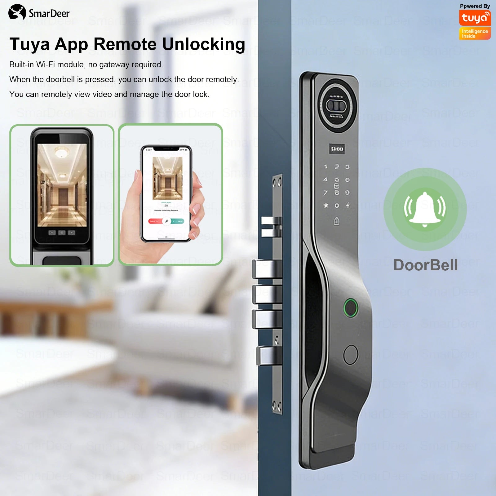Serrure de porte intelligente Tuya avec reconnaissance faciale 3D, interphone vocal, vidéosurveillance, serrure électronique antivol pour la maison