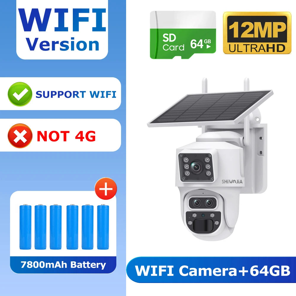Caméra SHIWOJIA 6K 12 MP | PTZ Solaire, Triple Objectif, Zoom 15x, 4G SIM, Wi-Fi et UBox  Premium Marketplace Version