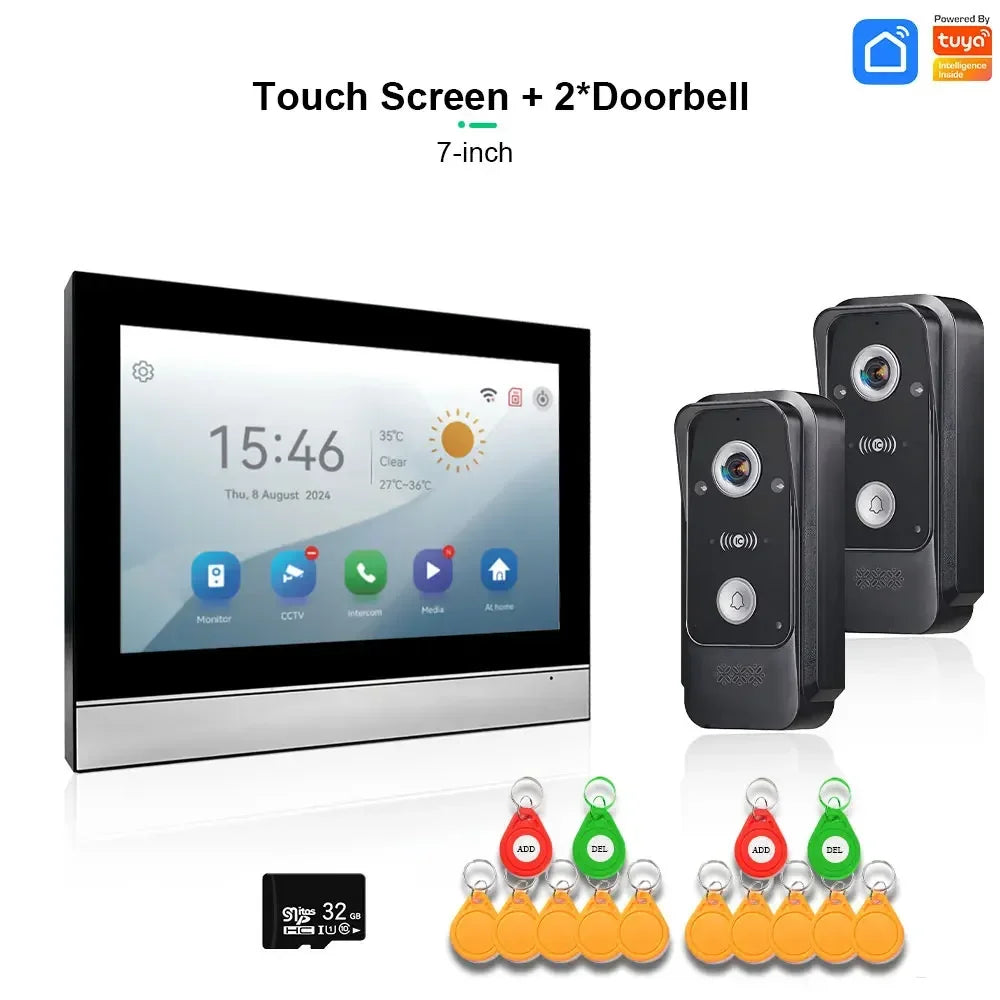Sonnette vidéo connectée ANJIELO Tuya avec système d'alarme et caméra de surveillance, déverrouillage RFID
