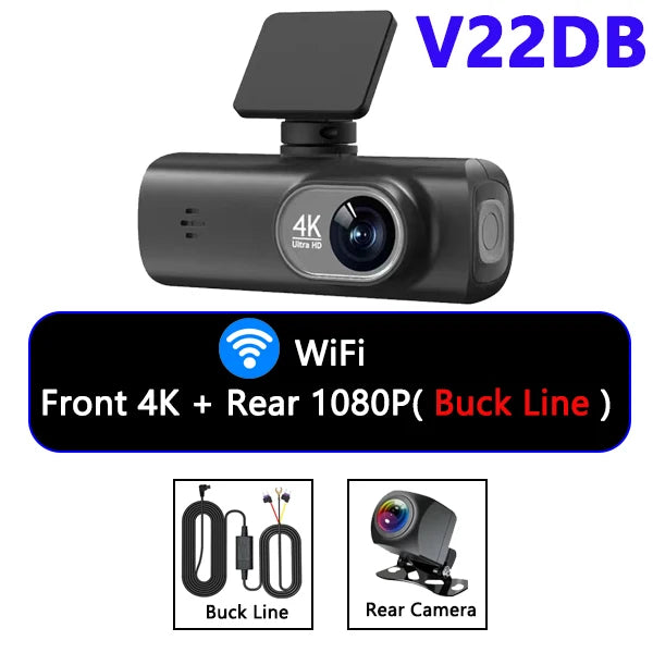 Caméra embarquée 4K UHD pour voiture, double objectif avant et arrière, GPS, Wi-Fi, mode parking 24h, vision nocturne, enregistreur vidéo DVR.