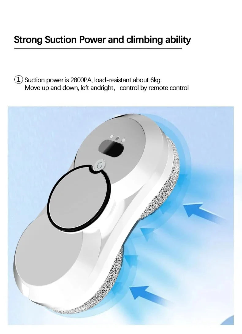 Robot nettoyeur de vitres automatique avec jet d'eau, télécommande, aspirateur et système anti-chute pour appartements et bureaux en hauteur