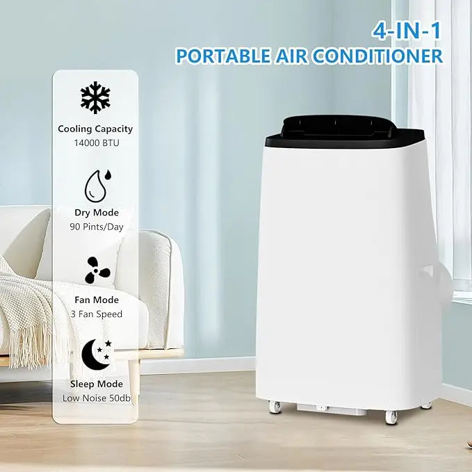 Climatiseur Mobile 14 000 BTU | Refroidissement Rapide, Déshumidificateur et 3 Vitesses pour Maison & Bureau