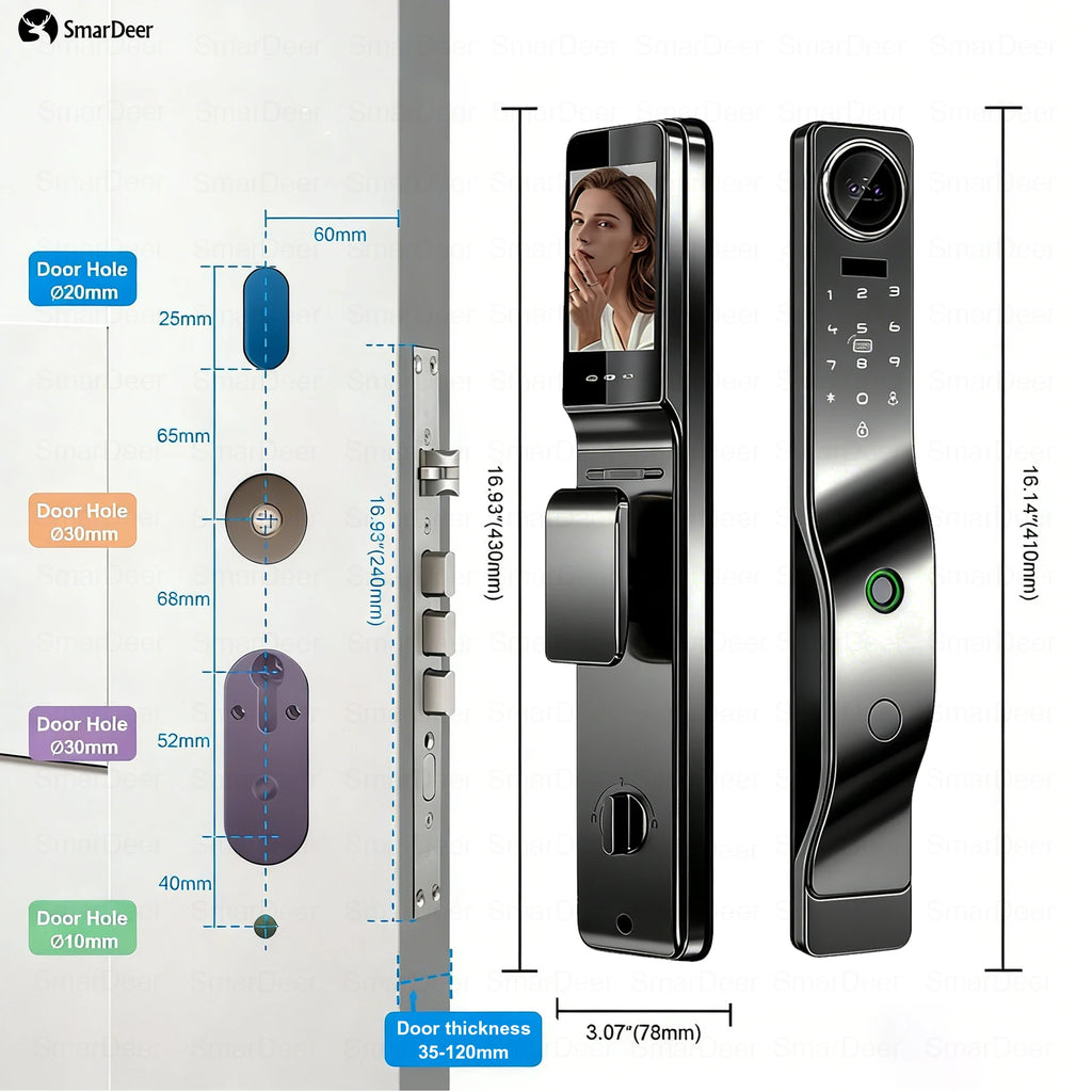 Serrure de porte intelligente Tuya avec reconnaissance faciale 3D, interphone vocal, vidéosurveillance, serrure électronique antivol pour la maison