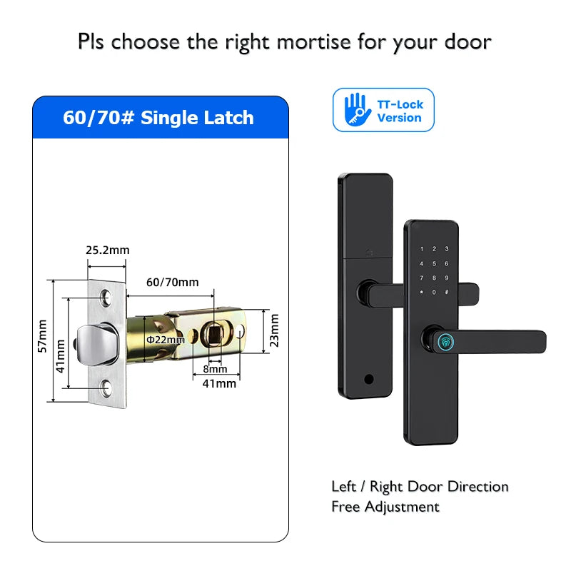 Serrure de porte intelligente Bluetooth TTLock avec application d'empreinte numérique, carte à code et écran tactile. Serrure électronique numérique de sécurité pour la maison.