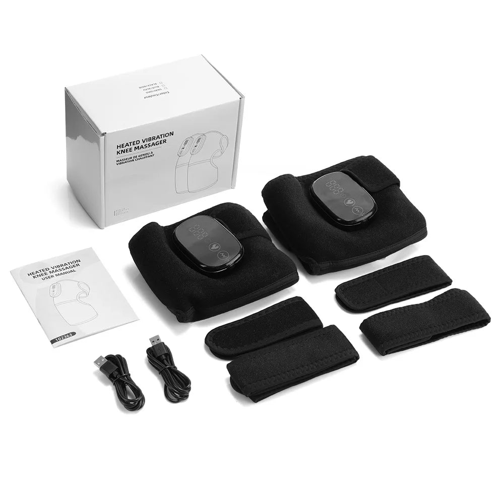 Appareil de Massage pour Genoux Chauffant | Vibration 3 Modes, Coussin Chauffant Électrique Rechargeable