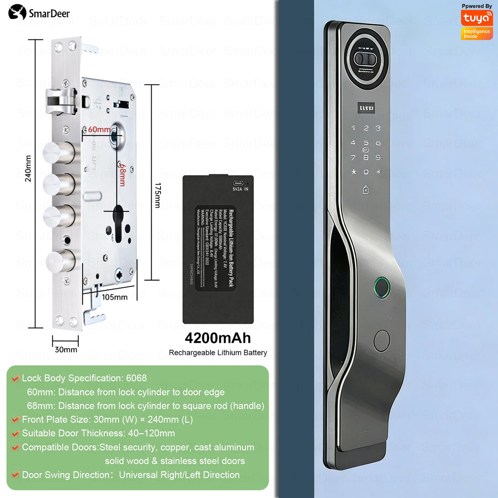 Serrure de porte intelligente Tuya avec reconnaissance faciale 3D, interphone vocal, vidéosurveillance, serrure électronique antivol pour la maison