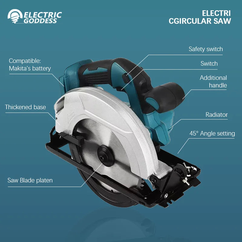 Scie électrique circulaire sans balais 5/7 pouces, angle de coupe de 45 degrés, outil de scie à bois portatif pour batterie Makita 18 V