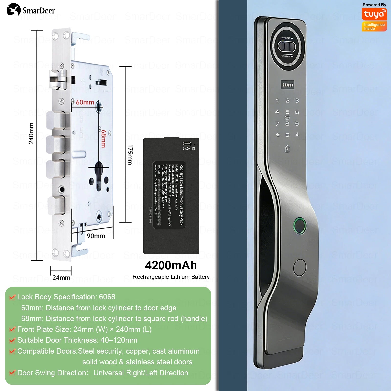 Serrure de porte intelligente Tuya avec reconnaissance faciale 3D, interphone vocal, vidéosurveillance, serrure électronique antivol pour la maison