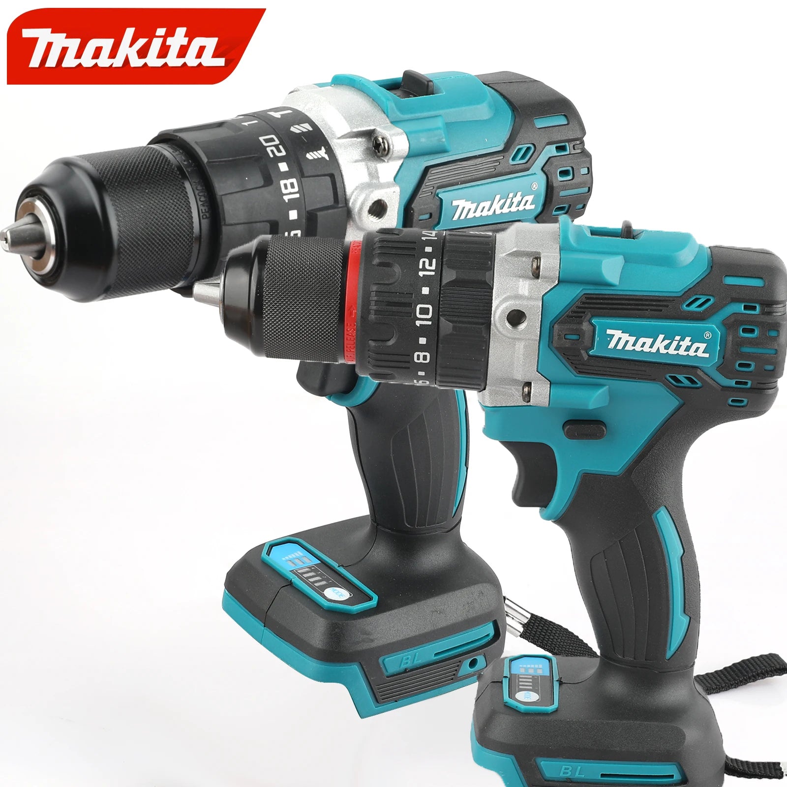 Perceuse à chocs électrique Makita DDF487 13 mm rouge et noire, sans balais, batterie lithium-ion 18 V, avec visseuse à couple élevé