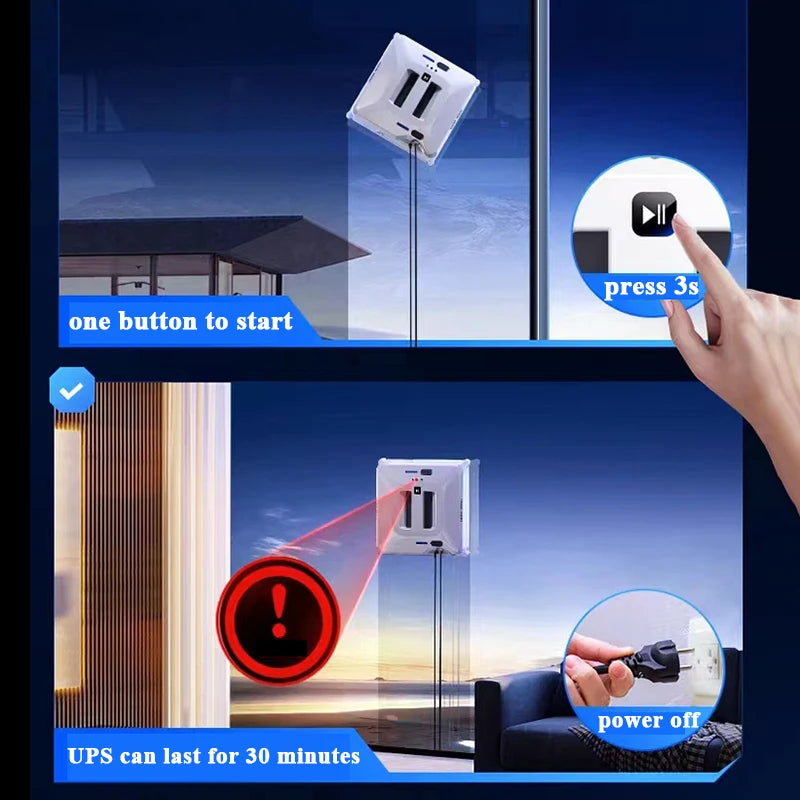 Robot lave-vitres à double jet d'eau avec télécommande, nettoyeur de vitres électrique pour fenêtres extérieures d'immeubles de grande hauteur, système anti-chute pour maison connectée