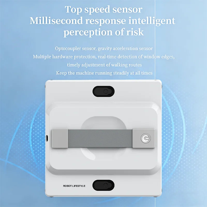 Robot nettoyeur de vitres avec 6 bus de pulvérisation, réservoir d'eau de 100 ml, aspiration puissante de 5200 Pa, robot intelligent
