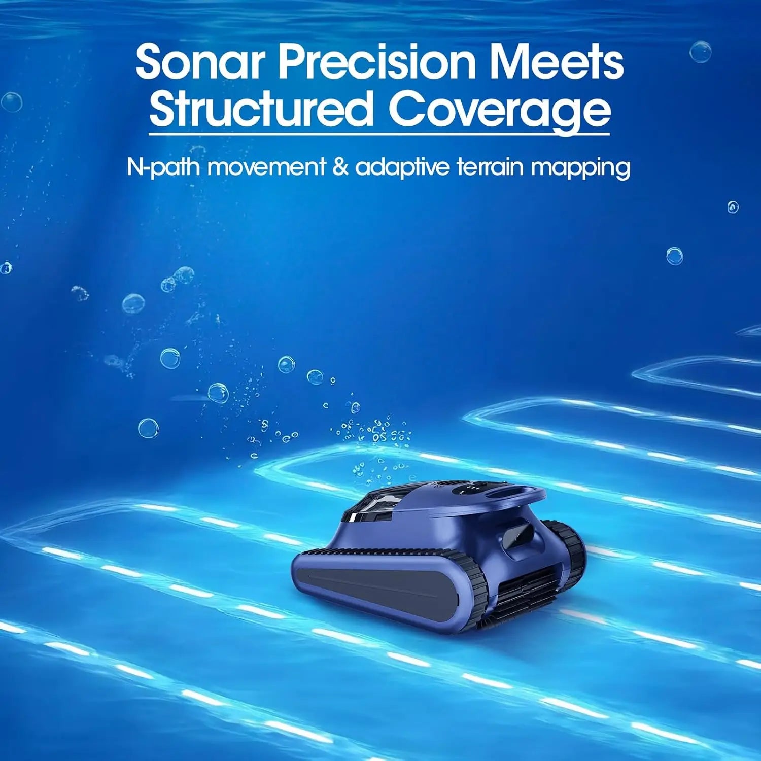 Robot aspirateur de piscine sans fil, aspirateur de piscine, moteur sans balais de 180 W, aspiration de 45 000 Pa, franchissement des parois et de la ligne d'eau, cartographie automatique du parcours