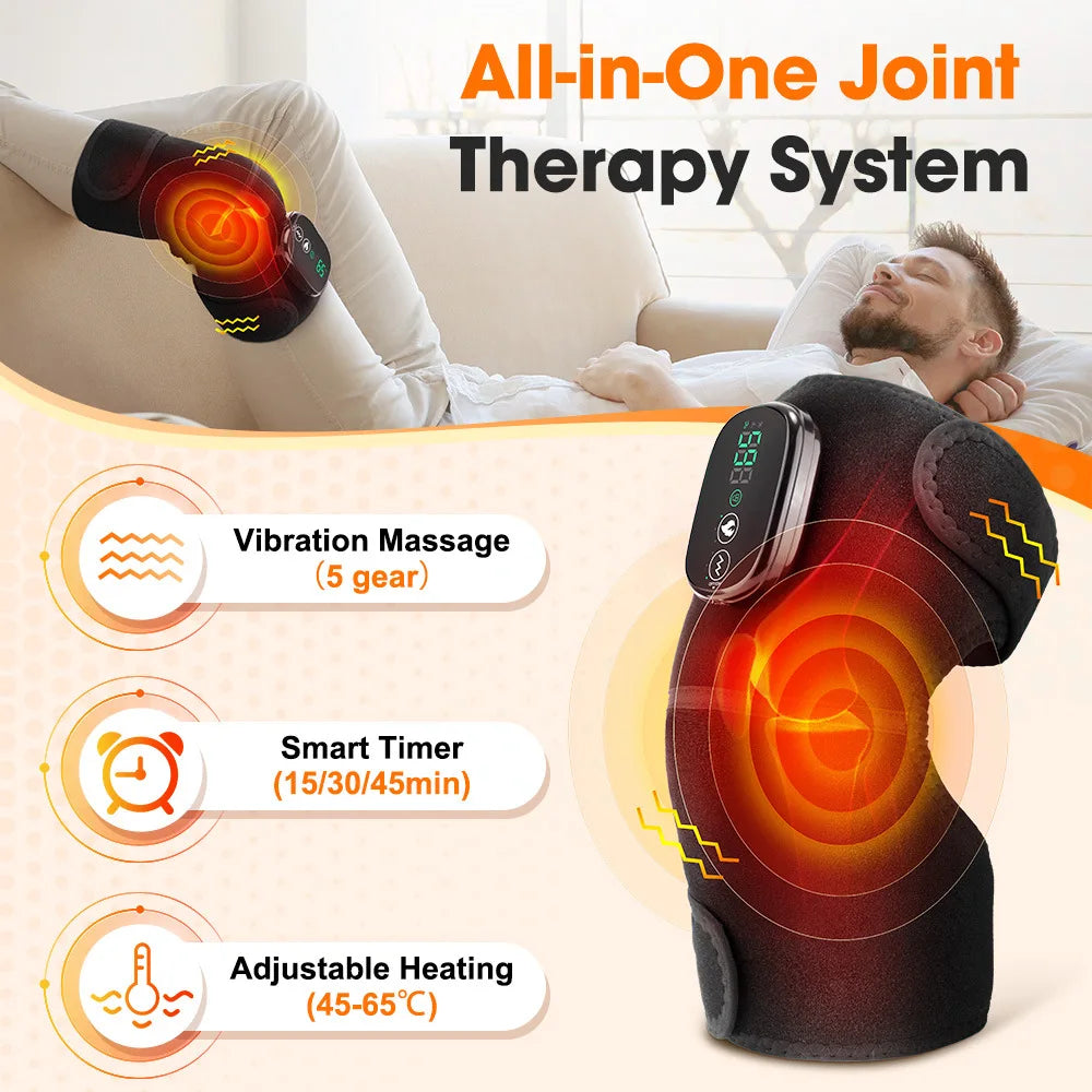 Appareil de Massage pour Genoux Chauffant | Vibration 3 Modes, Coussin Chauffant Électrique Rechargeable