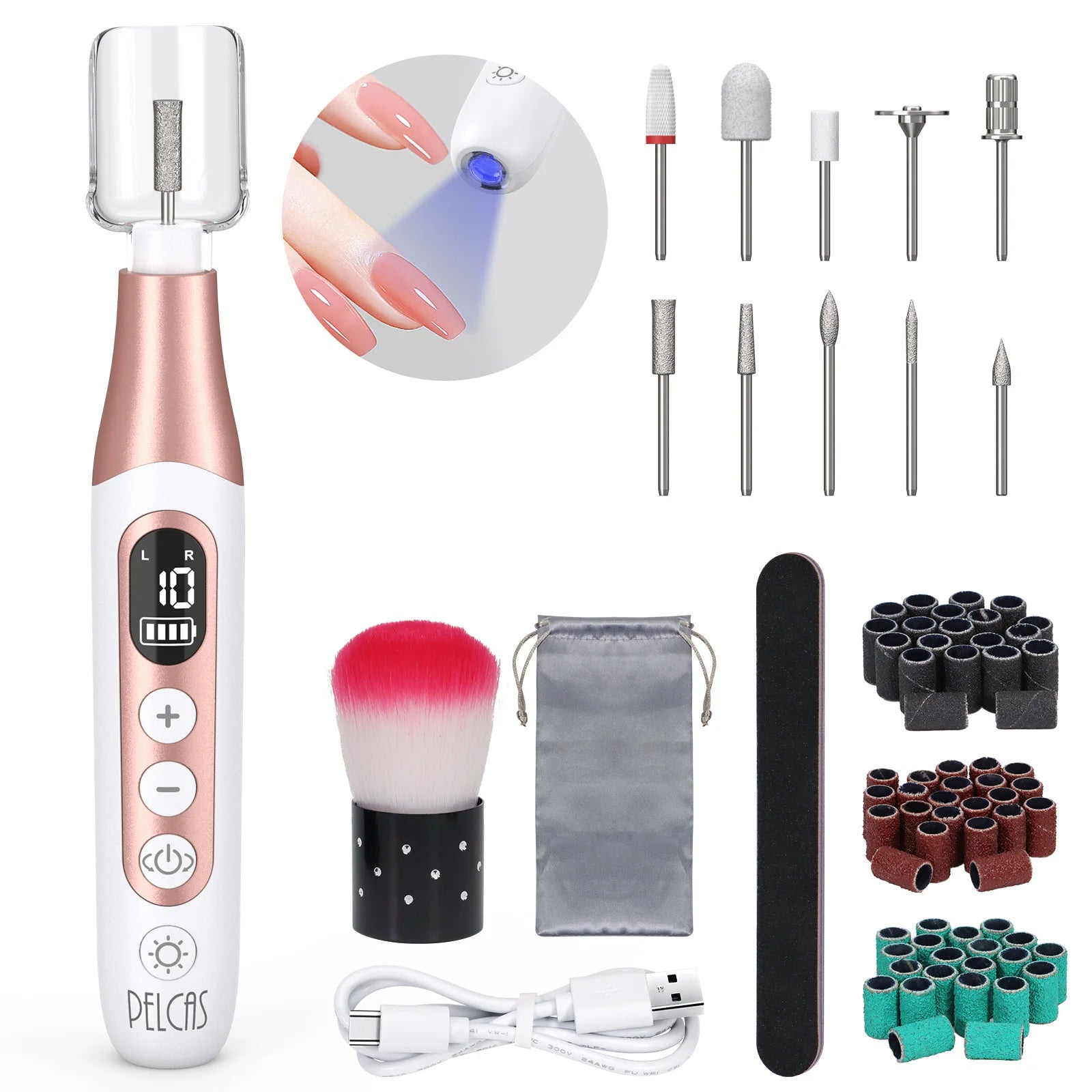 Nouvelle ponceuse à ongles portable 2 en 1 rechargeable USB avec lampe UV et séchage rapide pour manucure