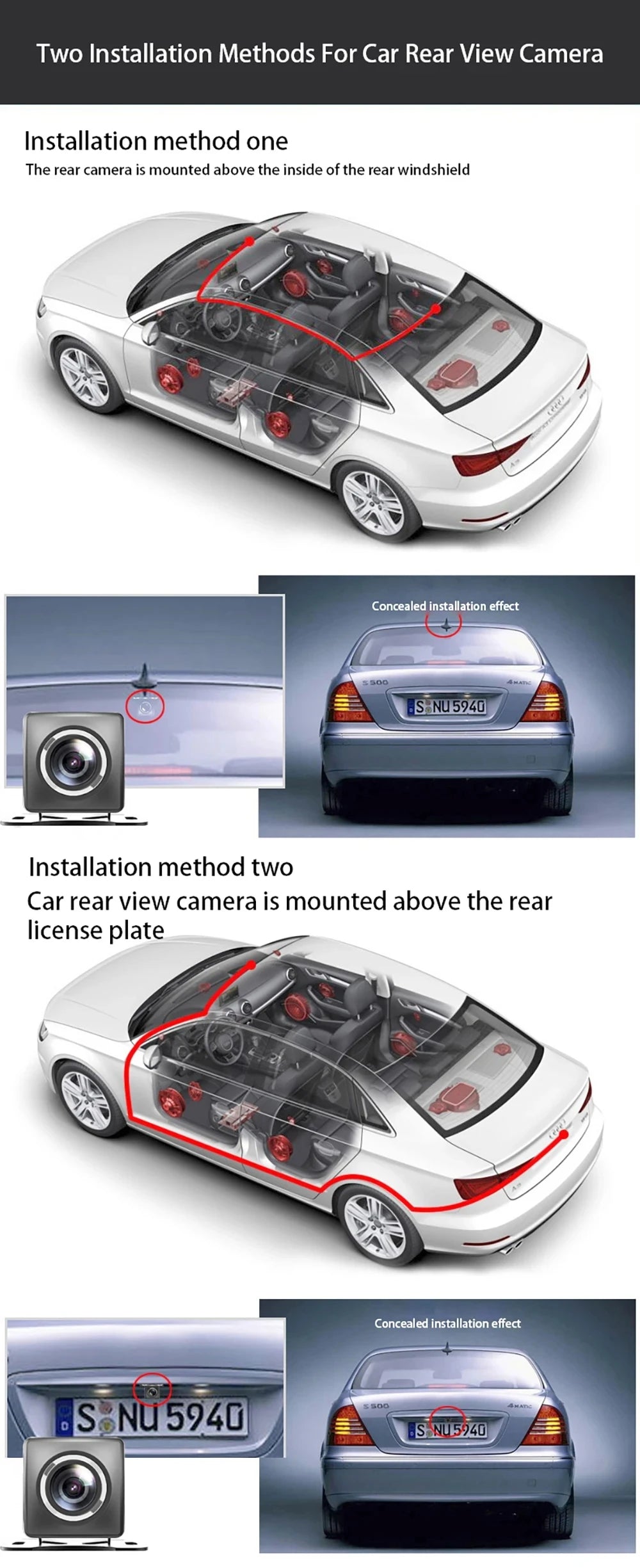 Caméra embarquée 3 canaux Wi-Fi avec DVR 1080p pour voiture (avant et intérieur), boîtier noir, surveillance de stationnement 24h/24, accessoires auto