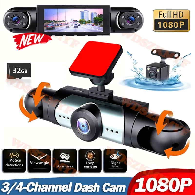 Caméra embarquée WDSZKMYF 1080p, 4 objectifs, angle 170°/120°, enregistrement en boucle, capt. G
