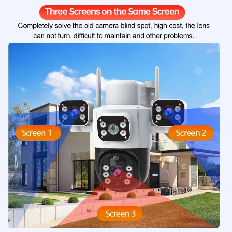 Caméra IP Solaire 4G 12 MP | Triple Objectif, Rotation PTZ, Détection de Mouvement et Suivi Intelligent