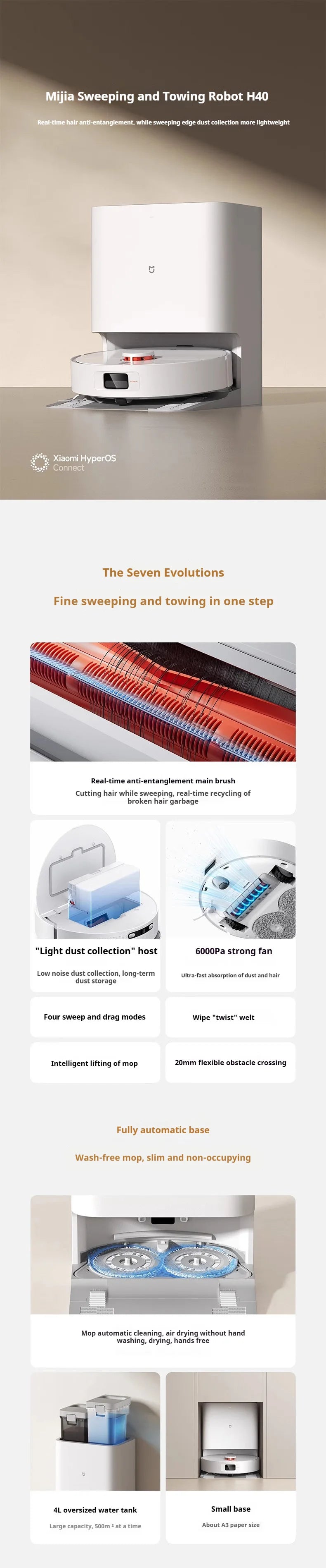 Robot aspirateur XIAOMI MIJIA H40 : nettoyage intelligent de la maison, balayage rotatif haute vitesse, aspiration cyclonique 10 000 Pa, laser LDS