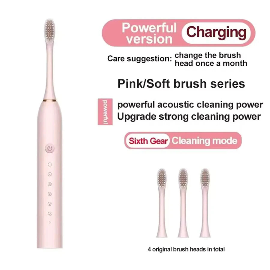 Brosse à dents électrique sonique, 4 modes, 4 têtes, 30 000-50 000 mouvements/min, certifiée CE