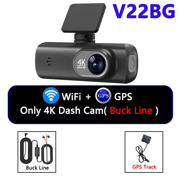Caméra embarquée 4K UHD pour voiture, double objectif avant et arrière, GPS, Wi-Fi, mode parking 24h, vision nocturne, enregistreur vidéo DVR.