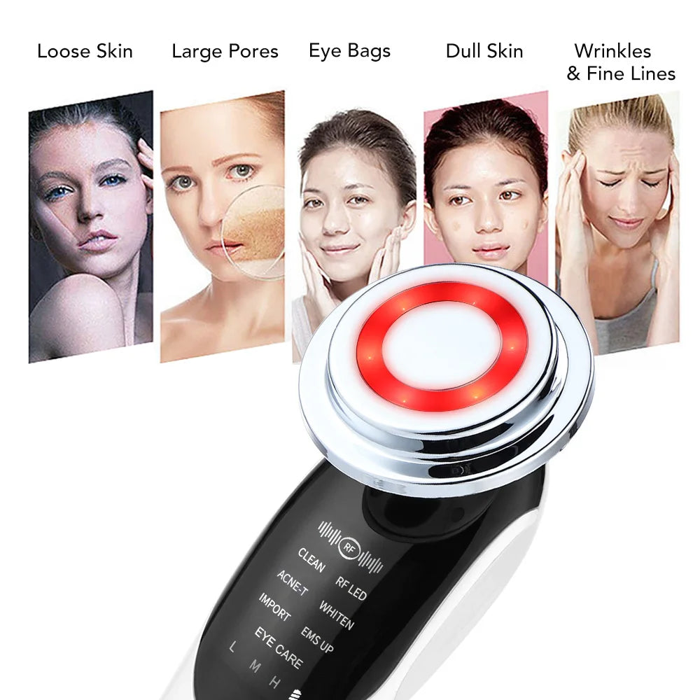 Masseur Facial 7-en-1 EMS & LED | Appareil de Beauté Anti-Âge pour Lifting et Raffermissement du Visage