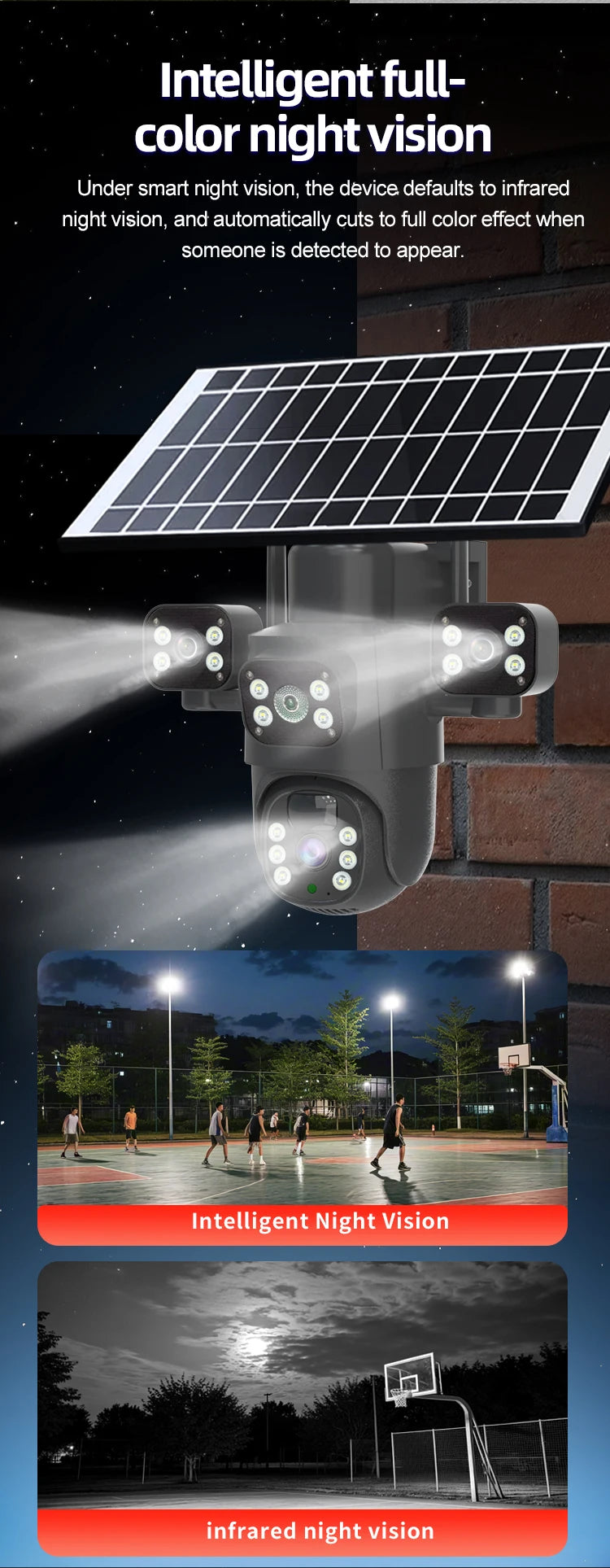 Caméra solaire 4G/WiFi, trois objectifs, écran, extérieur, 12 MP, 6K, batterie basse consommation, vision nocturne PIR, protection CCTV