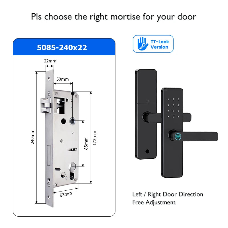 Serrure de porte intelligente Bluetooth TTLock avec application d'empreinte numérique, carte à code et écran tactile. Serrure électronique numérique de sécurité pour la maison.
