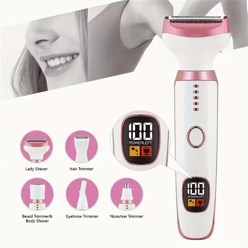 Épilateur Femme 5-en-1 Rechargeable | Rasoir Jambes et Aisselles avec Lames Inox et Écran LED