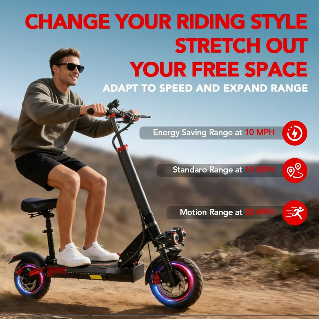 Trottinette électrique pour adultes avec siège, vitesse rapide de 40 à 48 km/h, autonomie de 32 à 45 km, pneus tout-terrain de 25 cm, charge maximale de plus de 136 kg, trottinette électrique pliable
