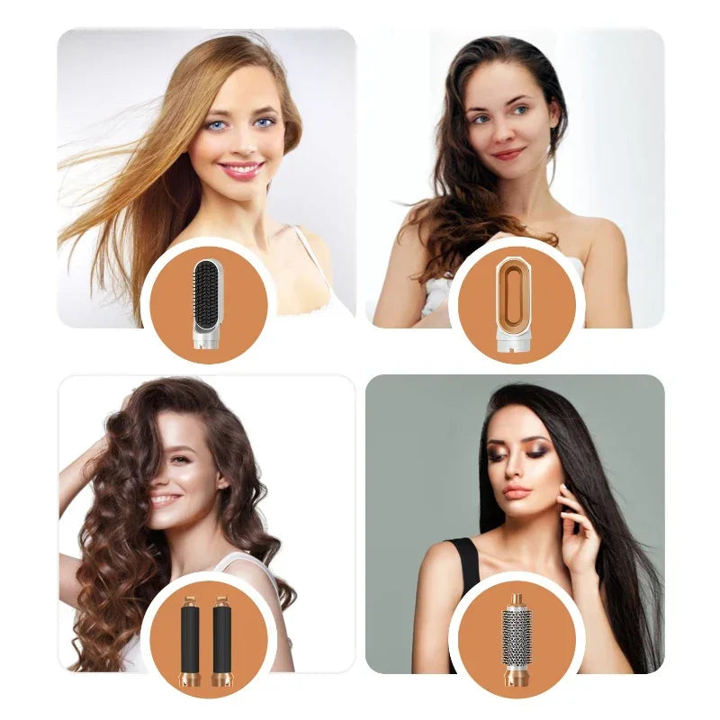 Sèche-cheveux 5 en 1, peigne électrique, brosse lissante à ions négatifs, brosse soufflante, kit de brosses amovibles