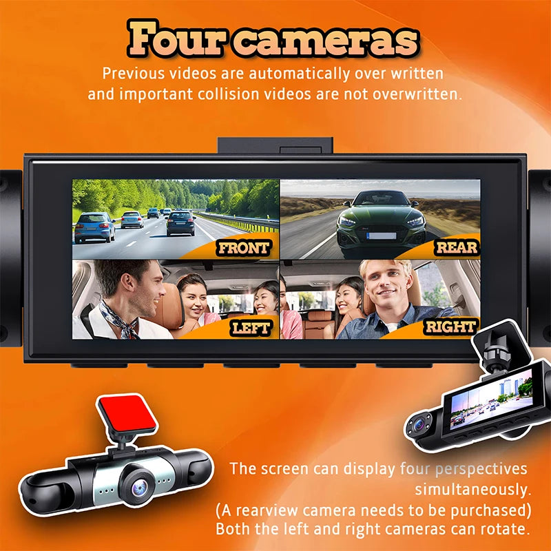 Caméra embarquée WDSZKMYF 1080p, 4 objectifs, angle 170°/120°, enregistrement en boucle, capt. G