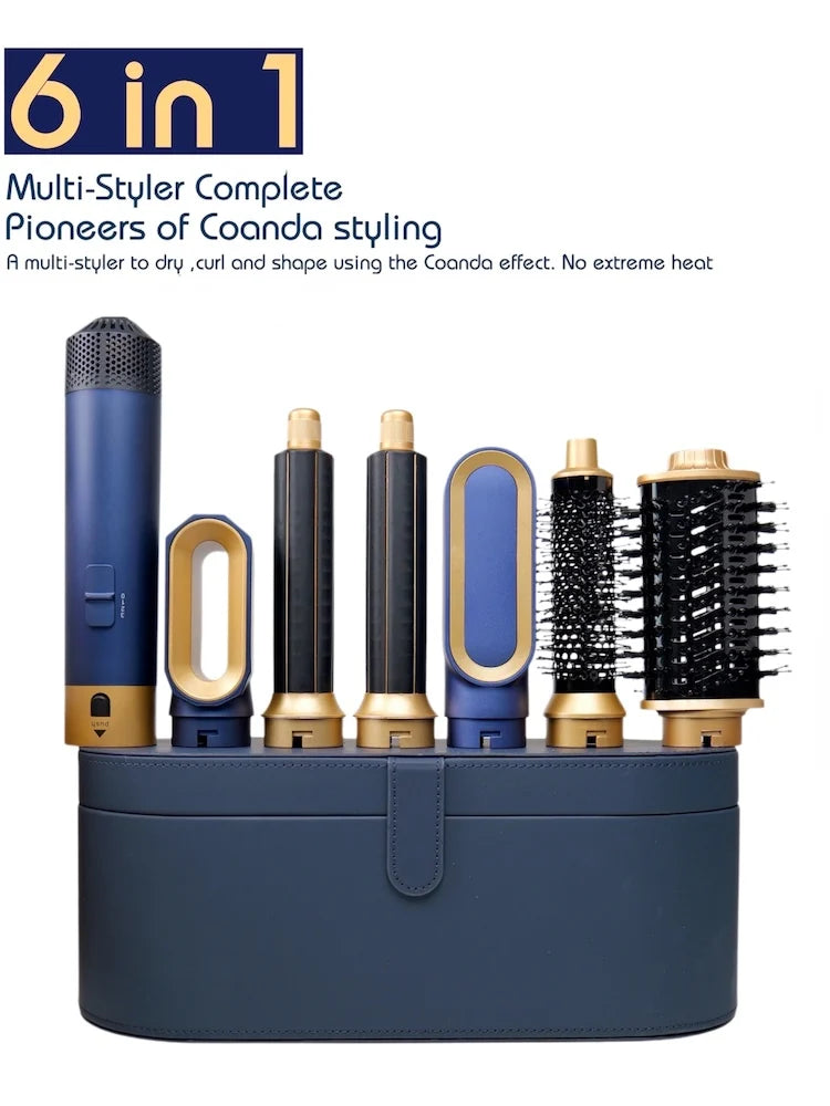 Sèche-cheveux multifonction 6 en 1 au design innovant : styler 6 en 1 avec fer à boucler et brosse à air chaud.