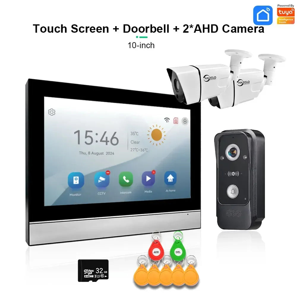Sonnette vidéo connectée ANJIELO Tuya avec système d'alarme et caméra de surveillance, déverrouillage RFID