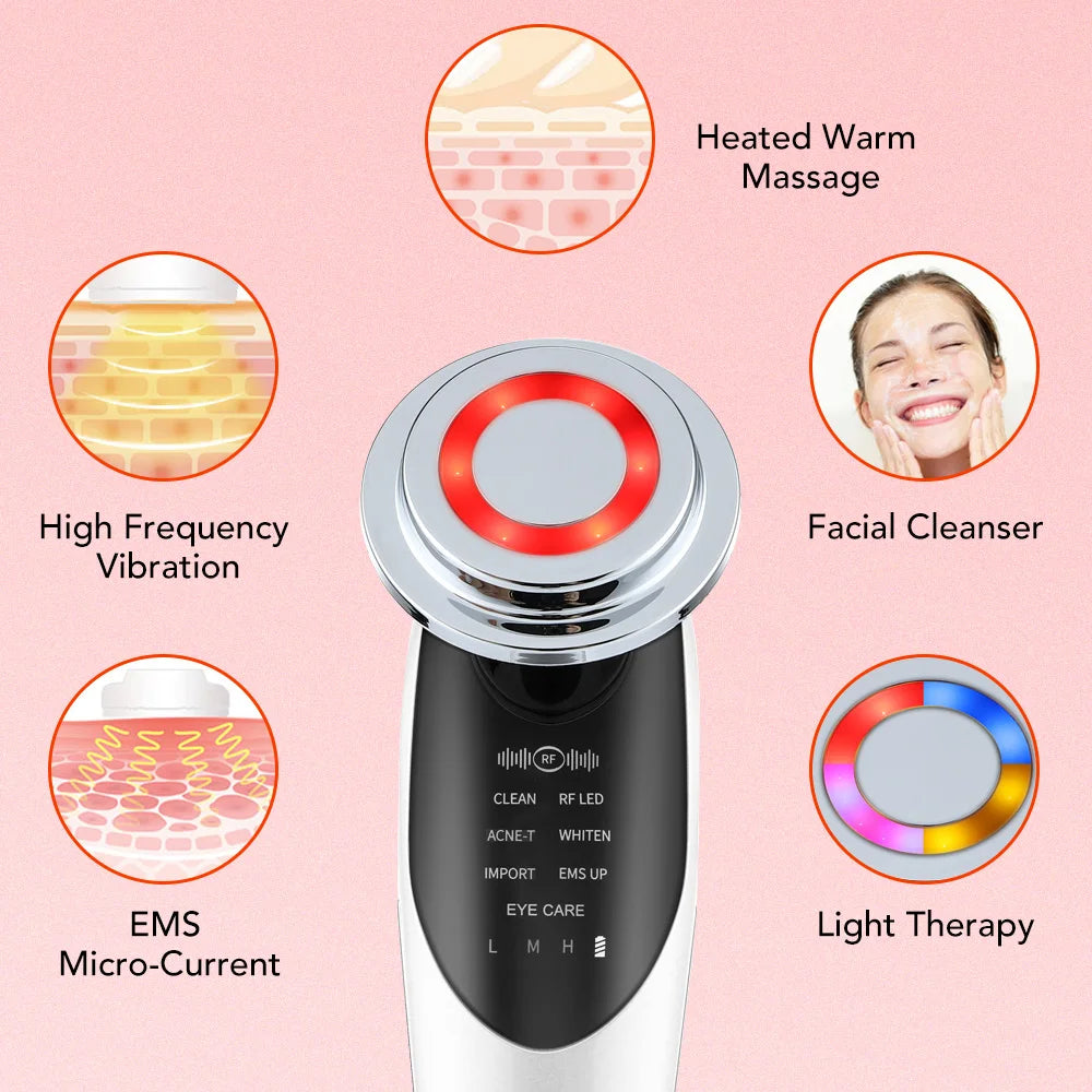 Masseur Facial 7-en-1 EMS & LED | Appareil de Beauté Anti-Âge pour Lifting et Raffermissement du Visage