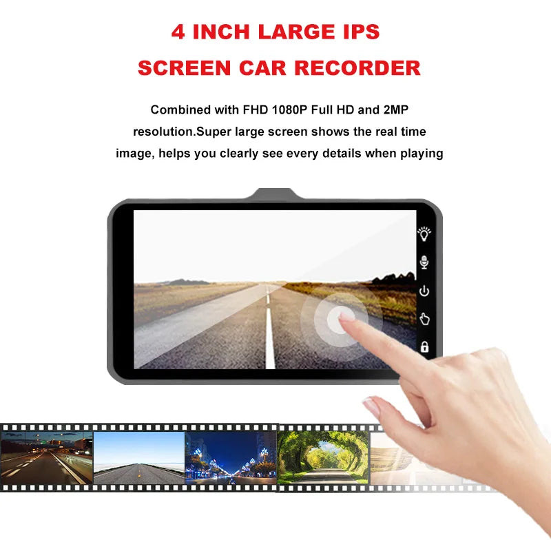 Caméra embarquée HD 1080p tactile avec vision nocturne, enregistreur vidéo pour véhicule, enregistreur de conduite avant et arrière.