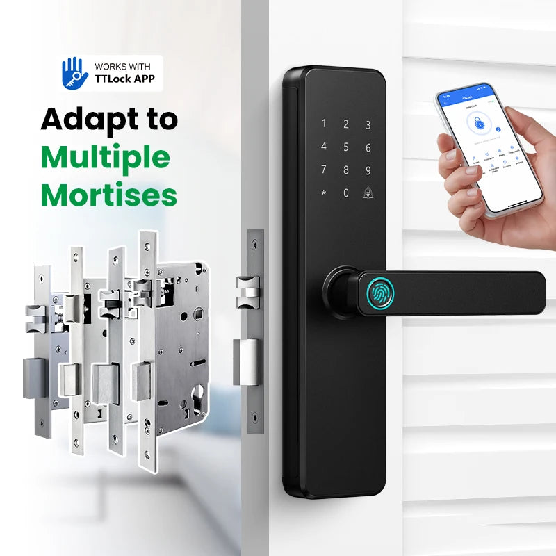 Serrure de porte intelligente Bluetooth TTLock avec application d'empreinte numérique, carte à code et écran tactile. Serrure électronique numérique de sécurité pour la maison.