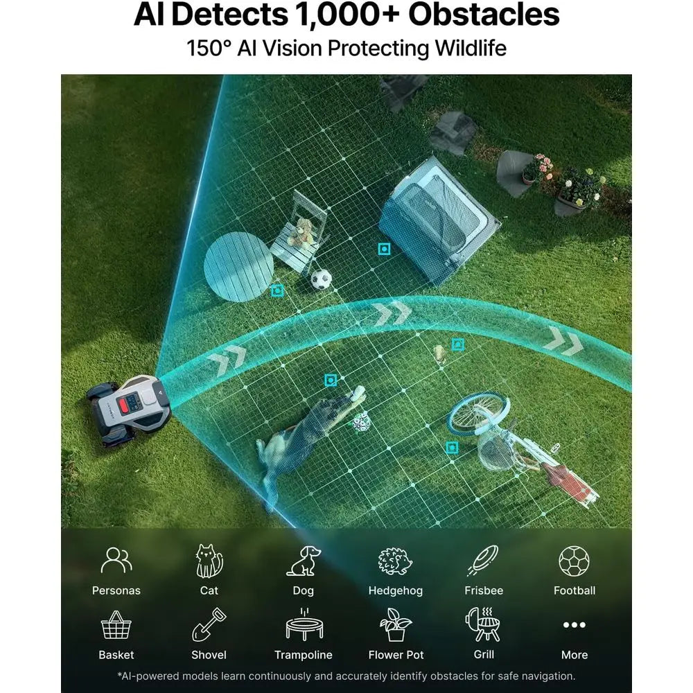 Tondeuse robot M5 pour pelouse de 500 m², double vision + RTK haute bande, sans fil périphérique, contrôle par application, évitement d'obstacles, 45 %