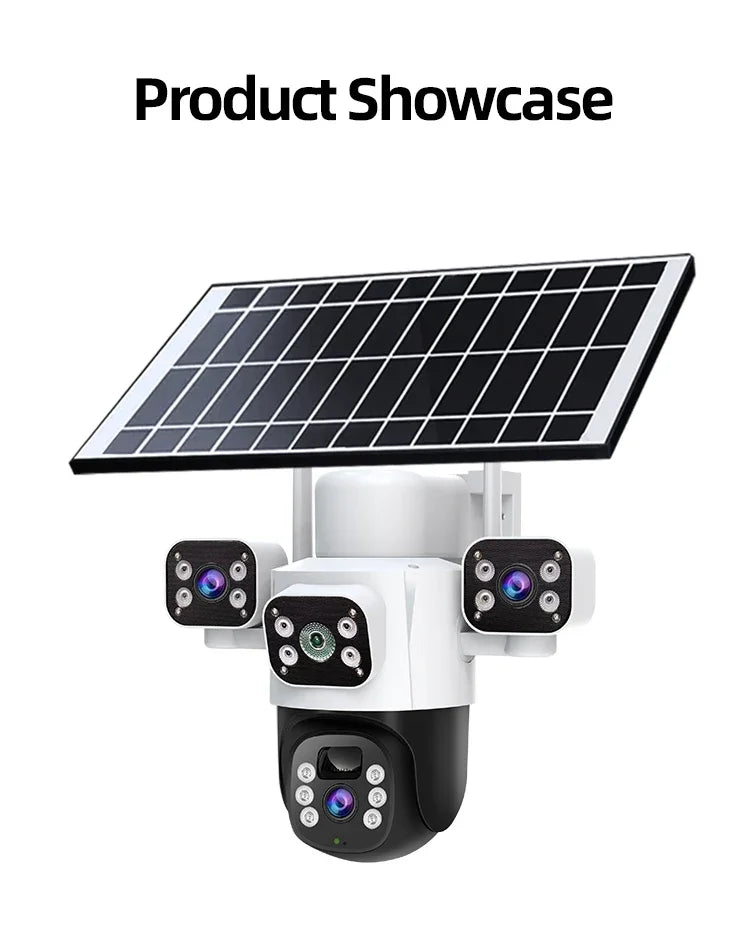 Caméra IP Solaire 4G 12 MP | Triple Objectif, Rotation PTZ, Détection de Mouvement et Suivi Intelligent