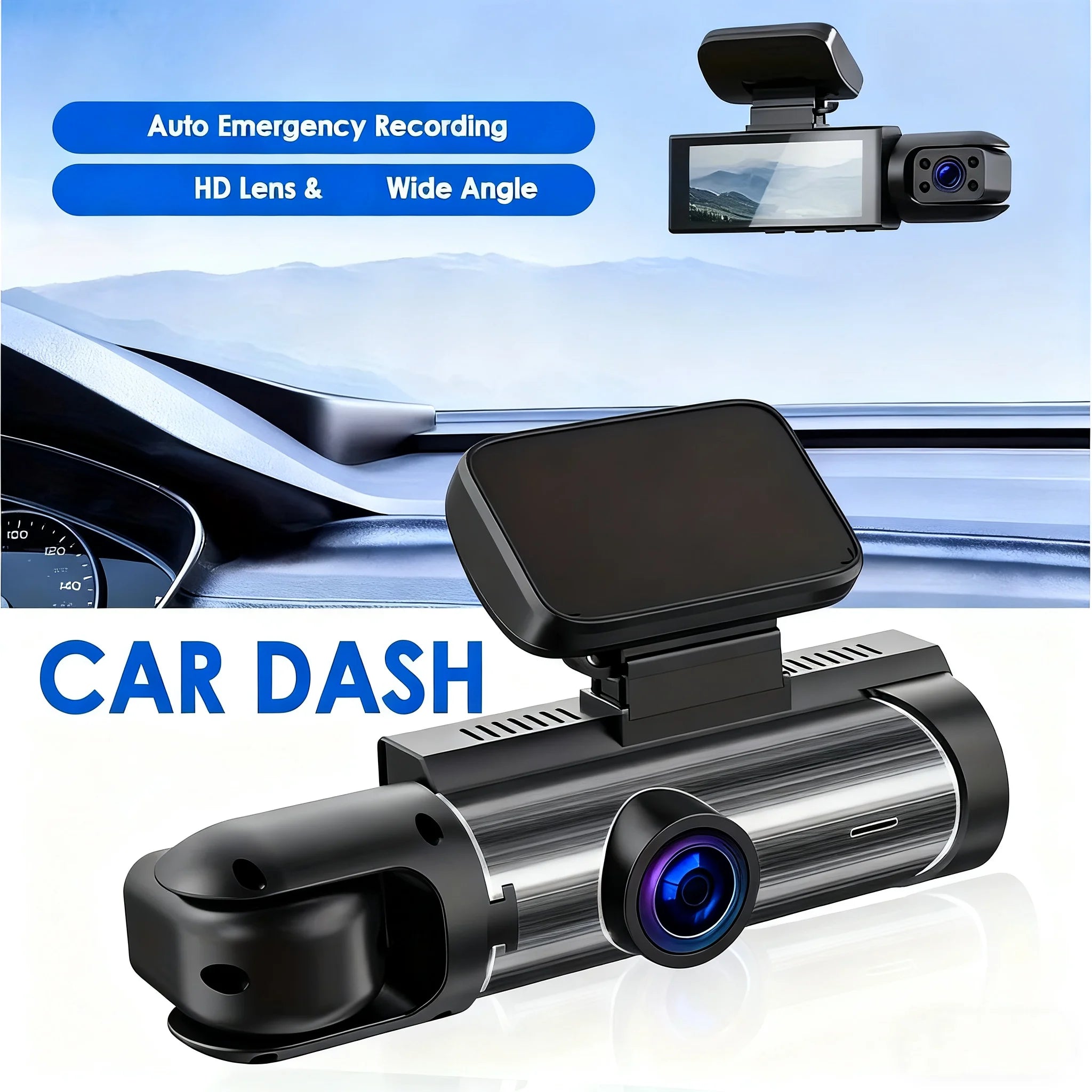 Caméra embarquée pour voiture 1080p avec enregistreur vidéo DVR, double caméra avant et intérieure, enregistrement en boucle et surveillance WiFi.