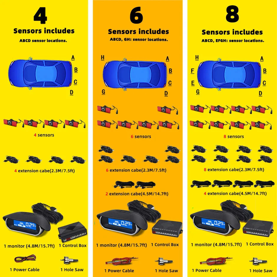 Kit de capteurs de stationnement Parktronic 4/6/8 avec radar de recul, alerte sonore et détection de distance par ultrasons pour voiture