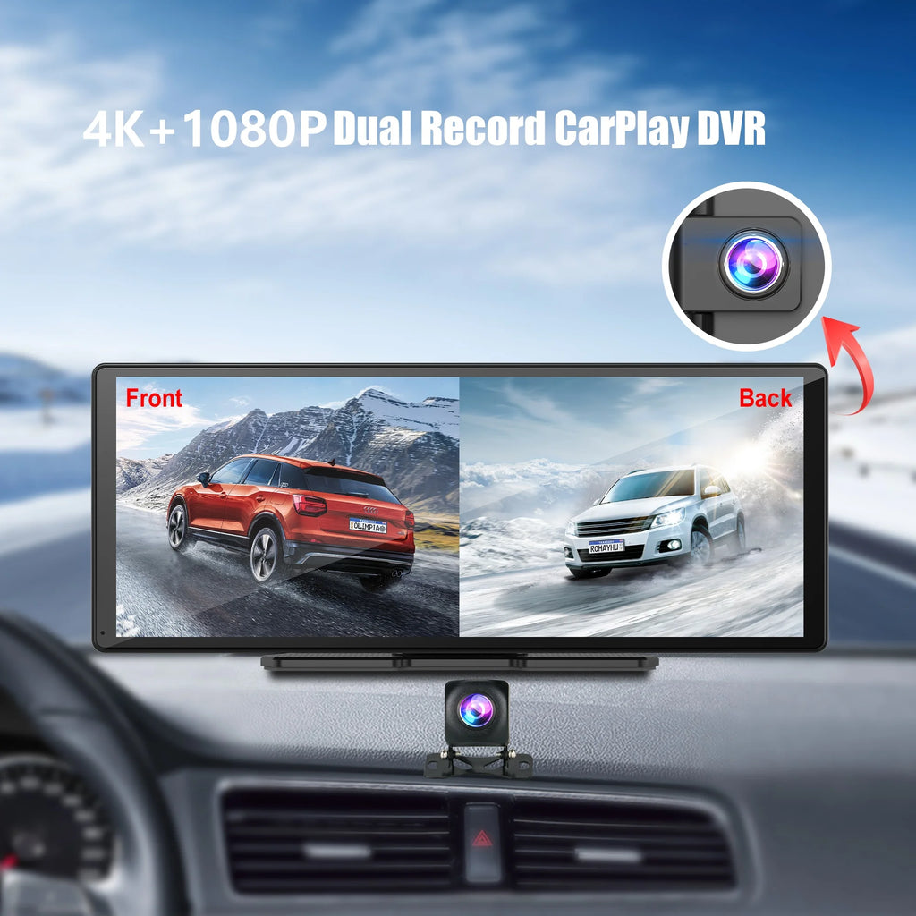 Moniteur Voiture 11,3" 4K | CarPlay Sans Fil, Android Auto, DVR, GPS et Caméra de Recul