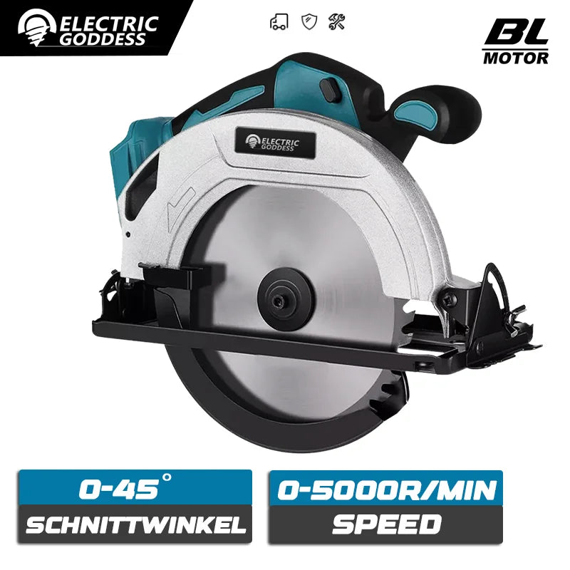 Scie électrique circulaire sans balais 5/7 pouces, angle de coupe de 45 degrés, outil de scie à bois portatif pour batterie Makita 18 V
