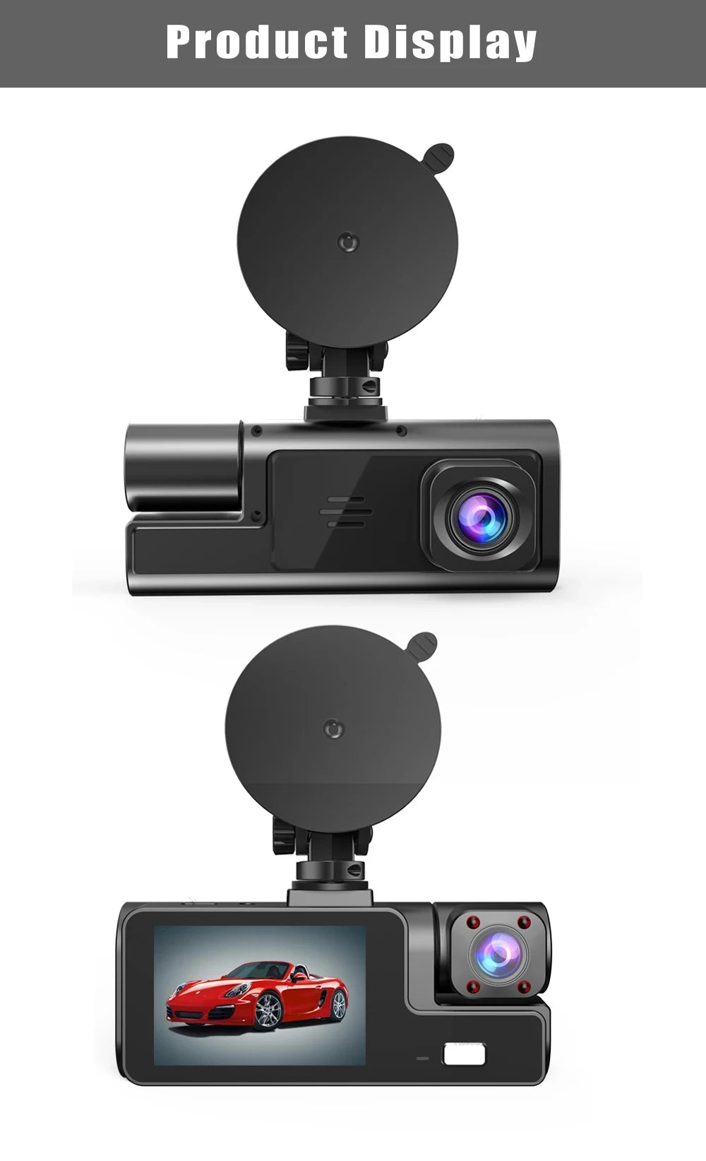 Caméra embarquée 3 canaux Wi-Fi avec DVR 1080p pour voiture (avant et intérieur), boîtier noir, surveillance de stationnement 24h/24, accessoires auto